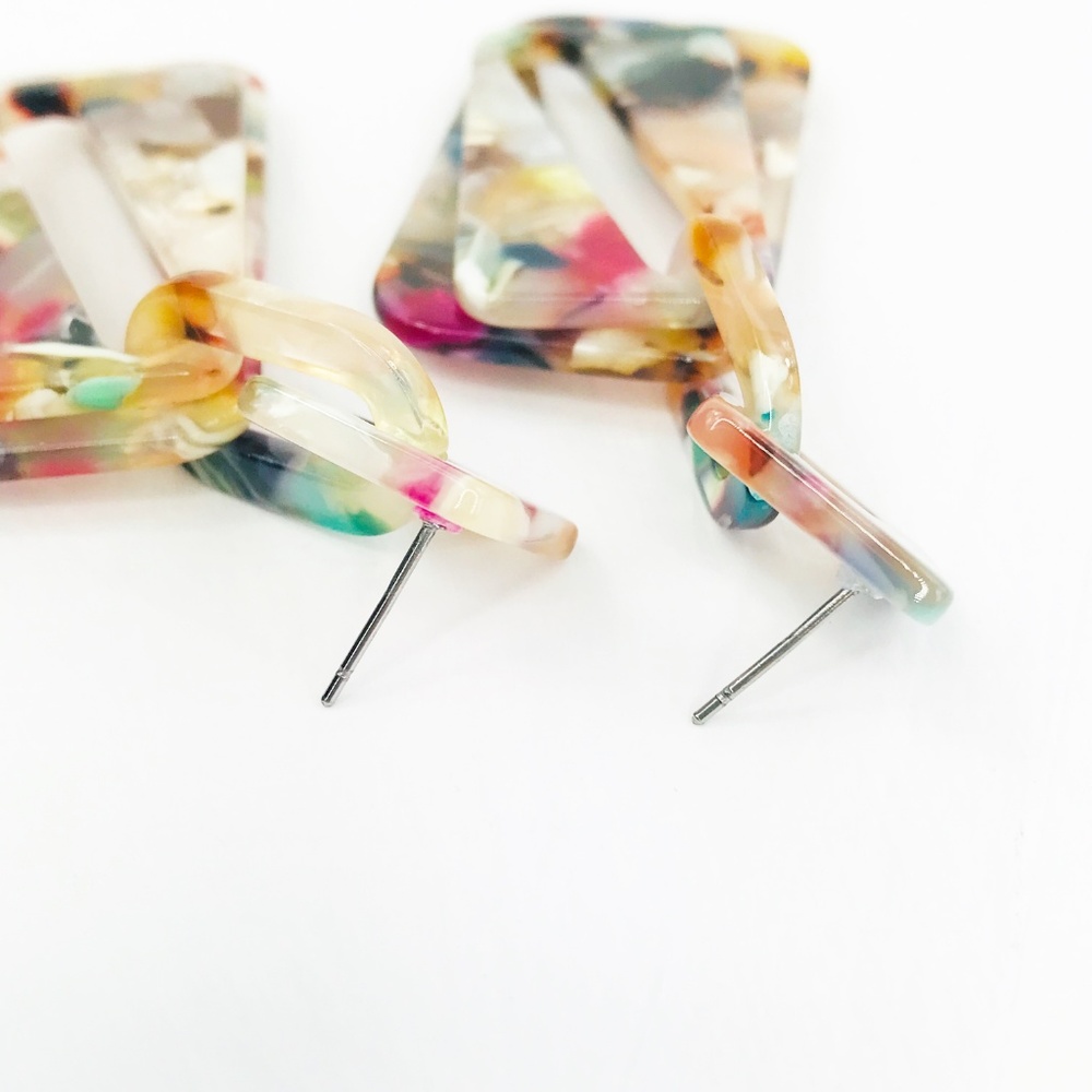 Double Rectangle Drop Earrings in Multicolor - Picture 8 of 8